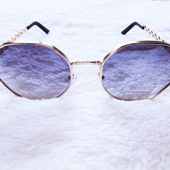 Phoebe Blue & Clear Geometric Sunglasses - Picture 5 of 13